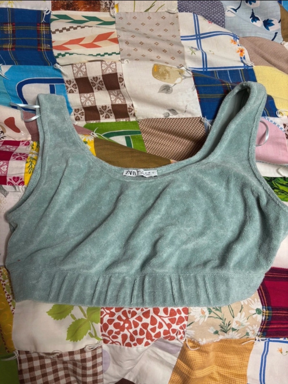 ZARA Mint Green Terry-Style Cropped Tank Top
